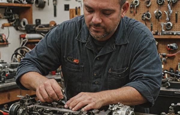 Dan working in the repair shop
